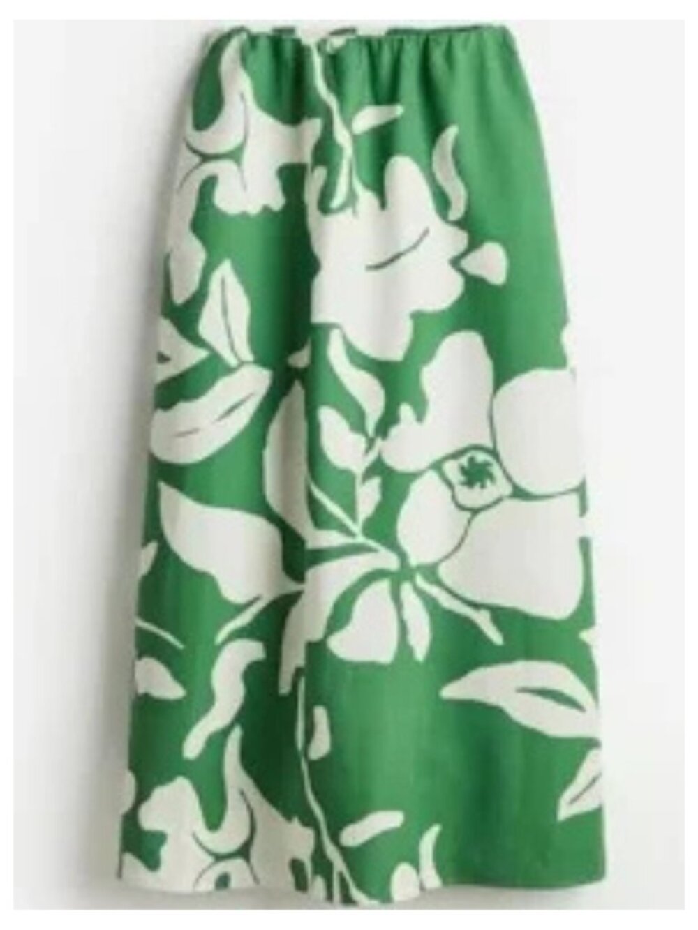 H&M Linen Blend Green and White Floral Pattern Full Length Skirt Size XL